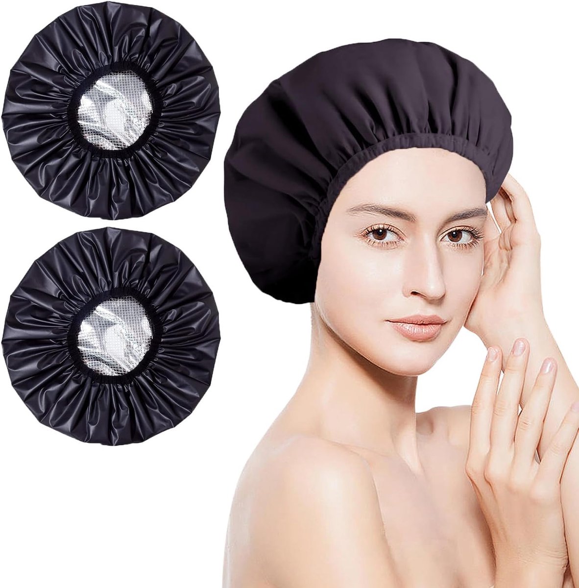 Douchemuts voor dames, douchemuts, droogkappen voor haar, haarkap kleuren, 2 stuks douchemuts met haarelastiek, elastische douchemuts, waterdicht