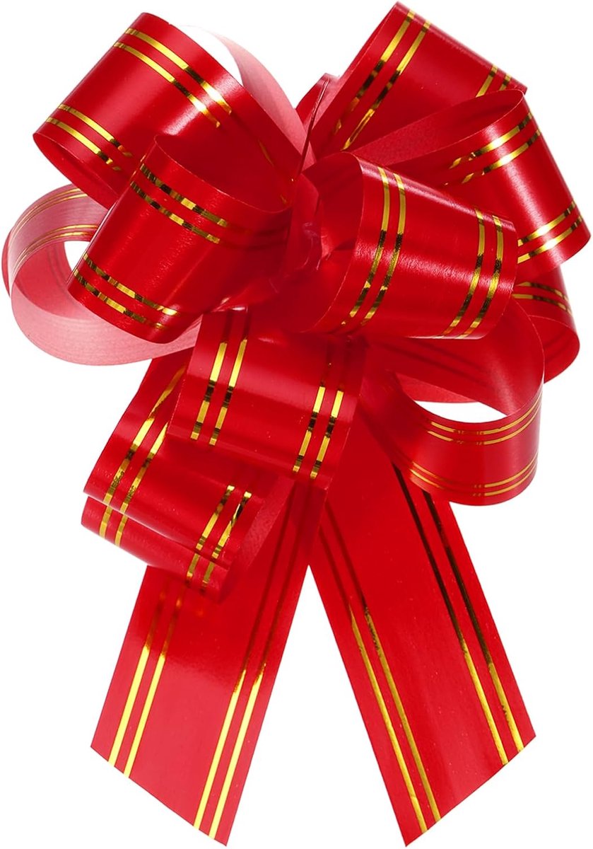 10 stuks 10 stuks 10 cm grote trekstrik, metallic rode geschenkverpakkingsstrikken met gouden rand voor bruiloftsmanden, cadeautjes voor Kerstmis