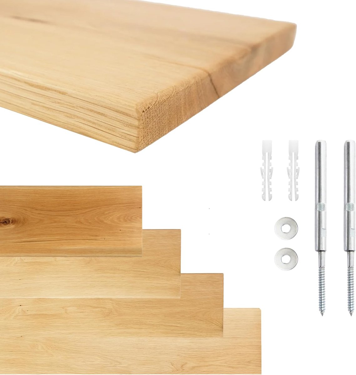 Goods Berlin 1x zwevend rek eiken - wandrek - wandplank hout met onzichtbare bevestiging - houten plank - boekenrek met boringen - houten rek - wandplank eiken plank (20cm x 60cm)