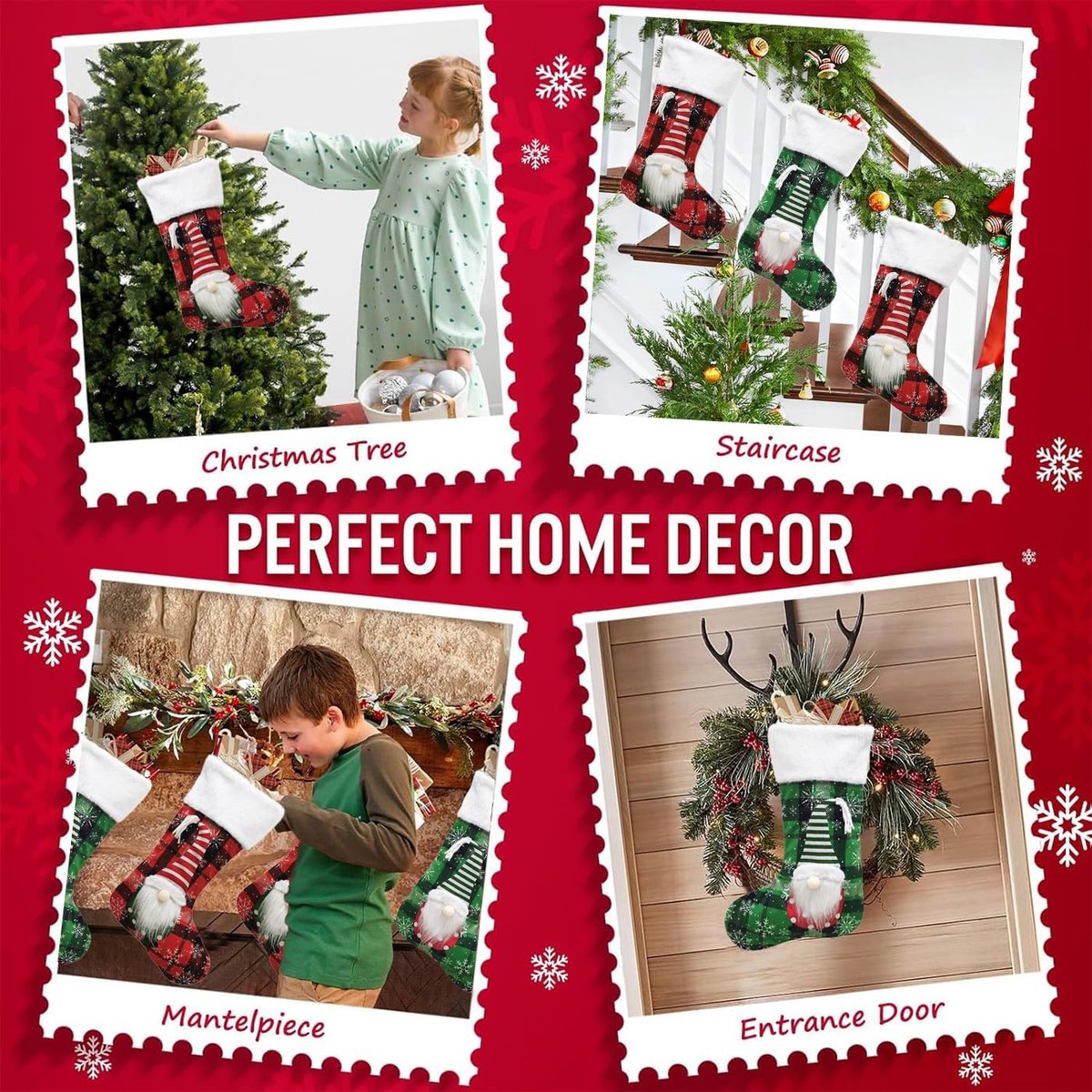 2 stuks 3D kerstkous grote kerstman, kerstkabouter, elfen, kerstkousen om op te hangen aan de open haard voor het gezin kerstdecoratie Xmas karakter vakantie party decoratie