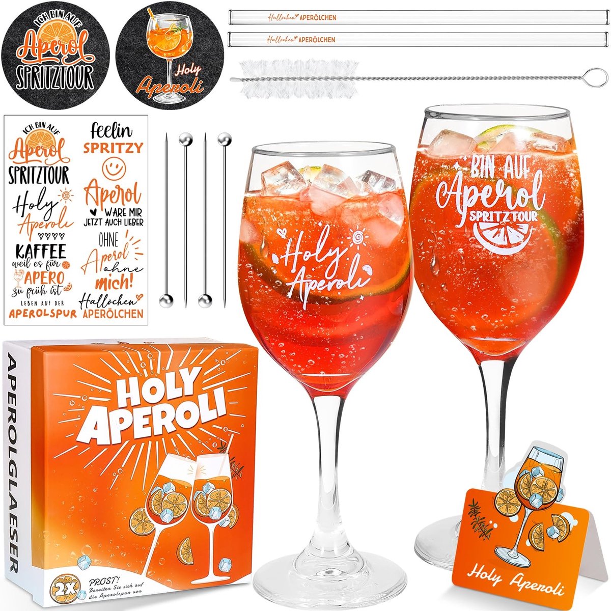 Omgoods - Apero Set van 2 Glazen met Rietjes en Coasters