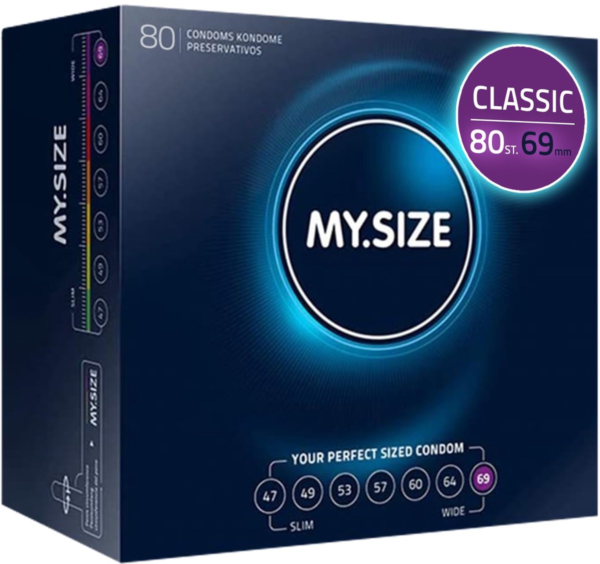 MY.SIZE Classic condooms maat 7 I 69 mm breed I 80 stuks mega pack I premium condooms extra dun I condooms true to touch gossamer I dunne 0,07 mm wanddikte I condooms vegan I condooms voor mannen