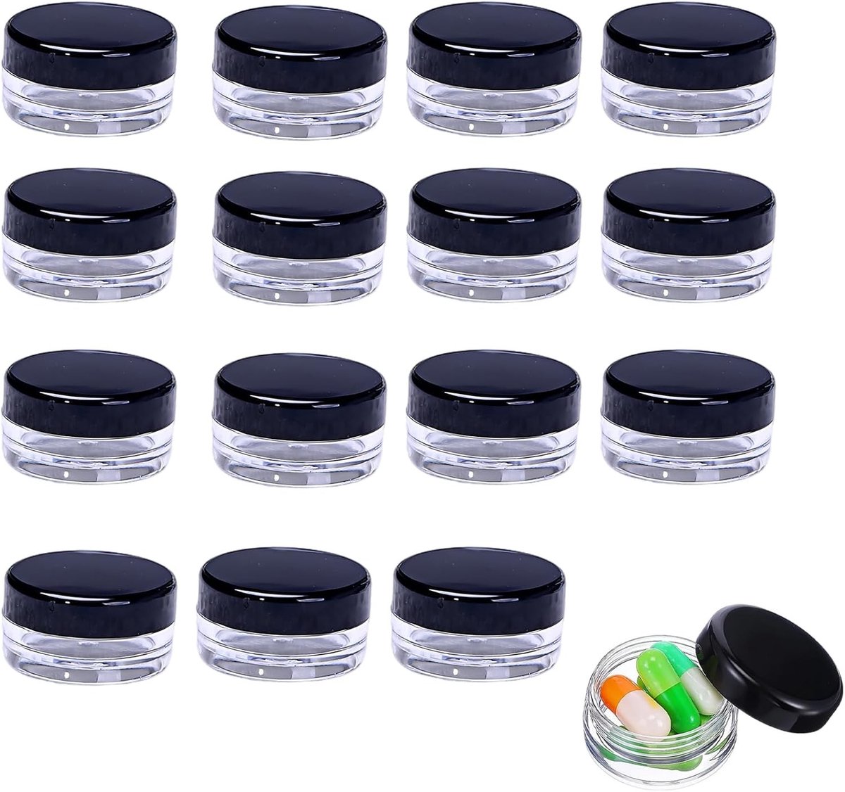Draagbare pillendose van 15 stuks, transparant en stevig met schroefsluiting, perfect voor reizen en dagelijks gebruik, ideaal voor medicijnen en kleine items.