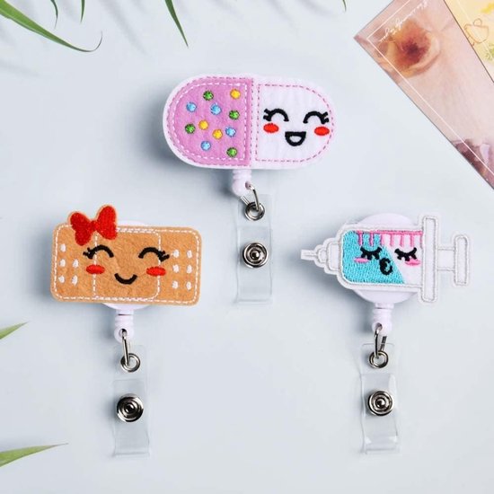 Set van 3 Ingetrokken Badge Reel Houder met Vilt, Schattige ID Badge Houder voor Verpleegkundige, Arts, Leraar en Student — afbeelding 4
