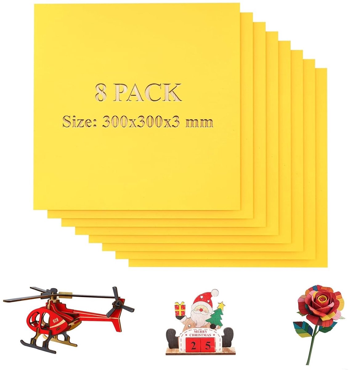 Set van 8 Kleurrijke Plywood Bladeren, 300 x 300 x 3 mm, Ideaal voor Lasergraveren, DIY Projecten en Modelbouw