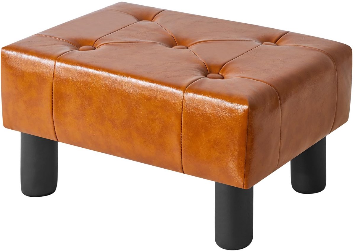 SolidKeus - Rectangular Faux Leather Footstool met Houten Poten