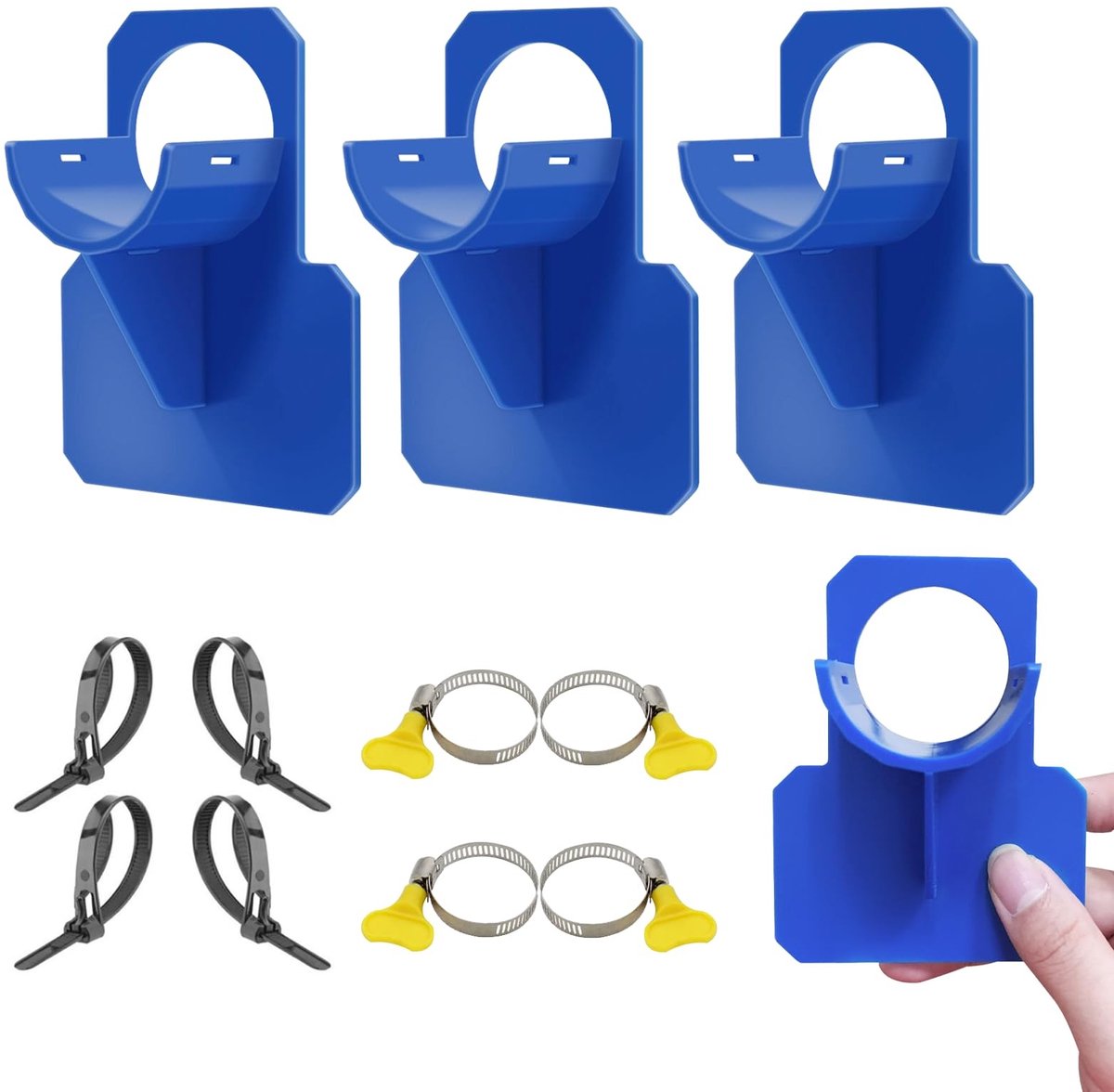 SolidKeus - Set van 4 Poolslanghouders met Anti-Puncture Functie (Blauw)
