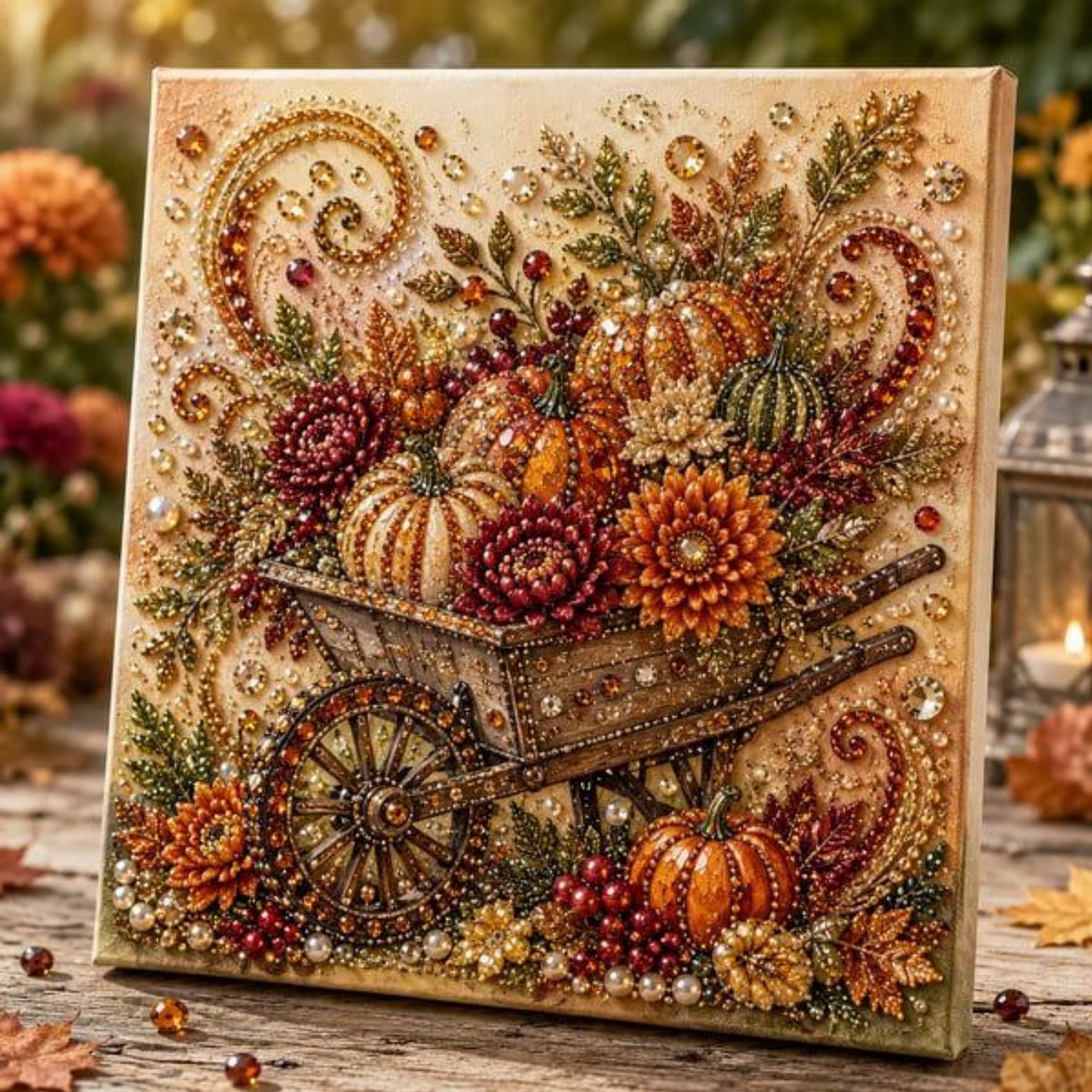 Casalora® Herfst Parel Diamond Painting Kit – DIY 3D Herfstkar Kunstwerk – Sprankelende Parelschildering met Voorgespannen Frame – Creatieve Hobby voor Volwassenen – Herfstdecoratie – 20 × 20 cm