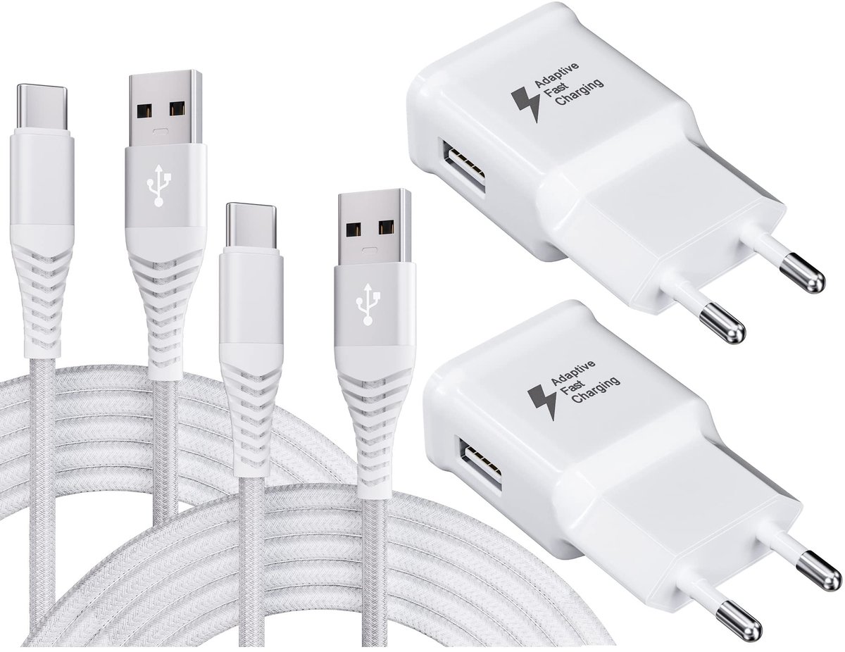 SolidKeus - 2-Pack USB-C Snellader met Type C Kabel van 2m