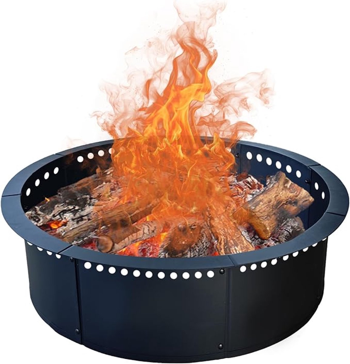 HOERFURIY rookarme vuurkuilring binnen 36 inch buiten 40 inch koolstofstaal - ronde metalen vuurring met ventilatie voor tuin en kamperen
