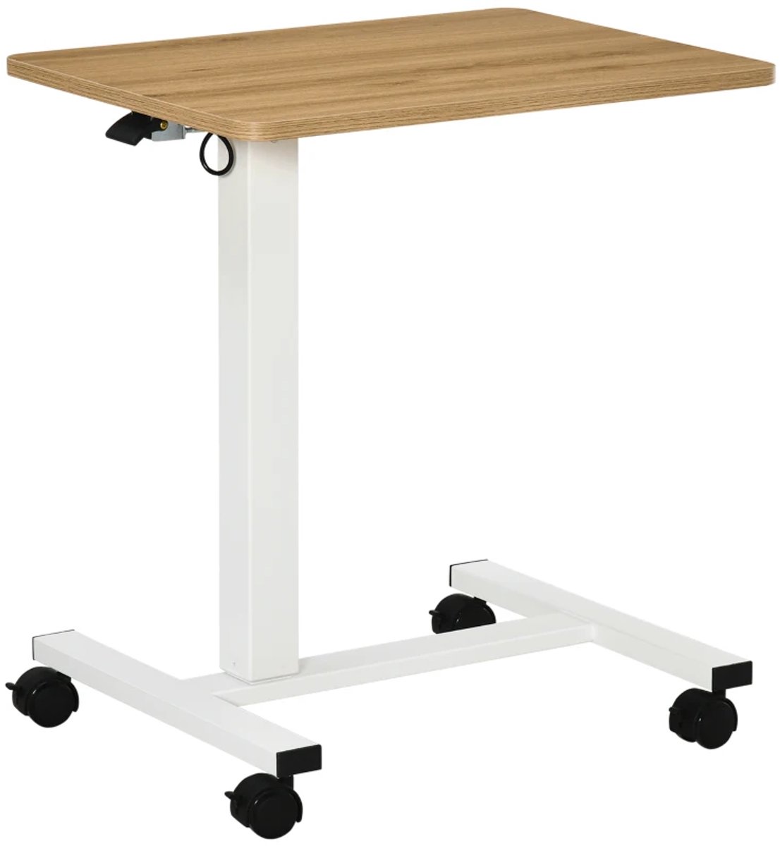Zit-sta Bureau met 4 Wielen - Zit Sta Bureau - In Hoogte Verstelbaar - C-vormig - Computerbureau - Computer Tafel - Bureautafel - Desk - Game Bureau - voor Gamen, Studeren en Werken - 65 x 48 x 70-110 cm - Naturel + Wit