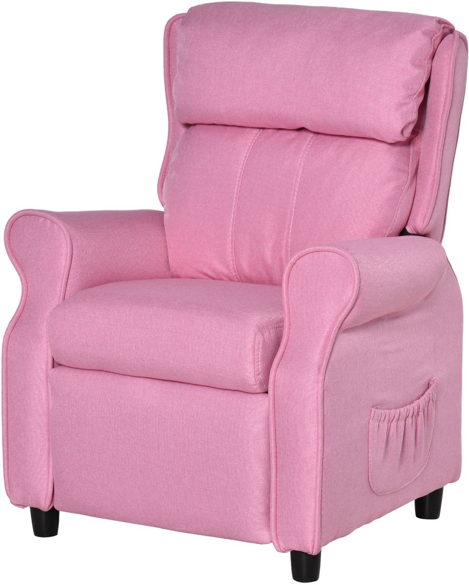 Roze 58x53x70cm Kindersofa Met Voetensteun En Verstelbare Rugleuning, Kinderfauteuil Met Armleuningen En Ligfunctie, Comfortabele Kinderstoel Voor Jongens En Meisjes Van 3-5 Jaar, Kinderbank Voor Kinderkamer En Speelhoek