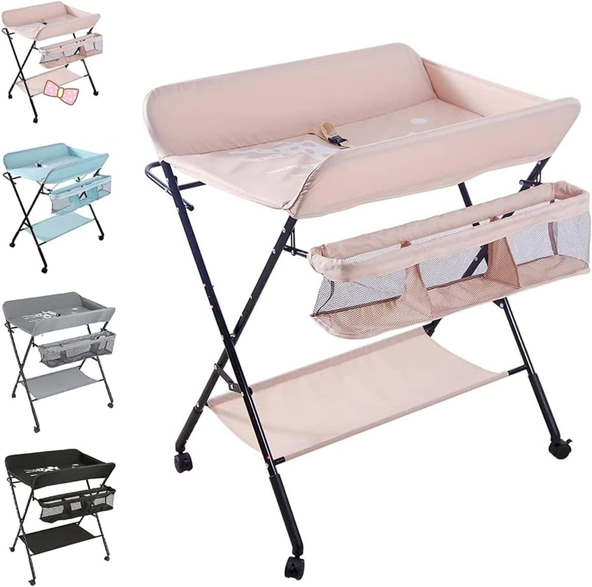 Baby Verschoontafel - Commode Baby - Babyverzorging - Inklapbaar en Verstelbaar - 98 cm Hoog - Roze