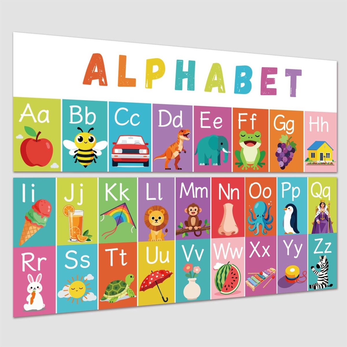 Educatieve Posters voor Kleuters: 2 Stuks Wanddecoratie met Alfabet, Fruit en Dieren voor de Klas en Thuis