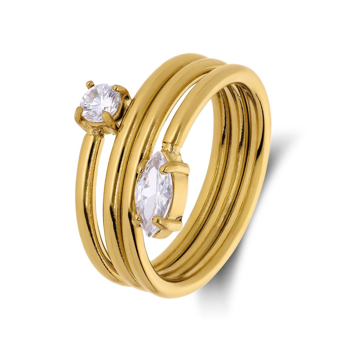 Lucardi Dames Stainless steel ring met zirkonia voor dames - Ring - Staal - Goudkleurig - 20 / 63 mm