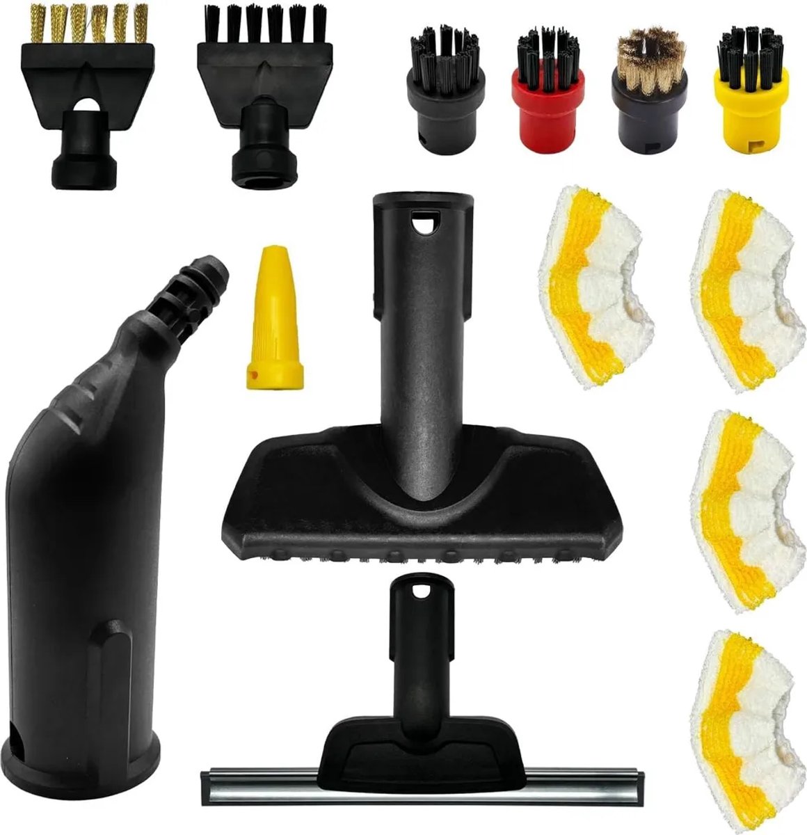 Deze 14-delige accessoire set Geschikt voor Kärcher SC1SC2SC4SC5 stoomreinigers bevat een ronde borstelkop, een microvezeldoek, een kierenzuigmond en een handmondstuk, en is gemaakt van duurzaam ABS en nylon.