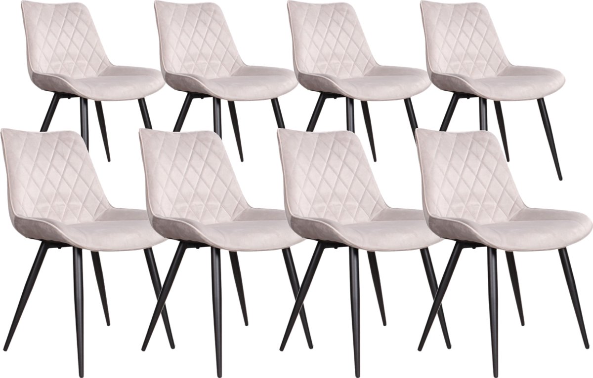 DS4U® - Benito 3.0 eetkamerstoel - Set van 8 - Grijs - Velvet
