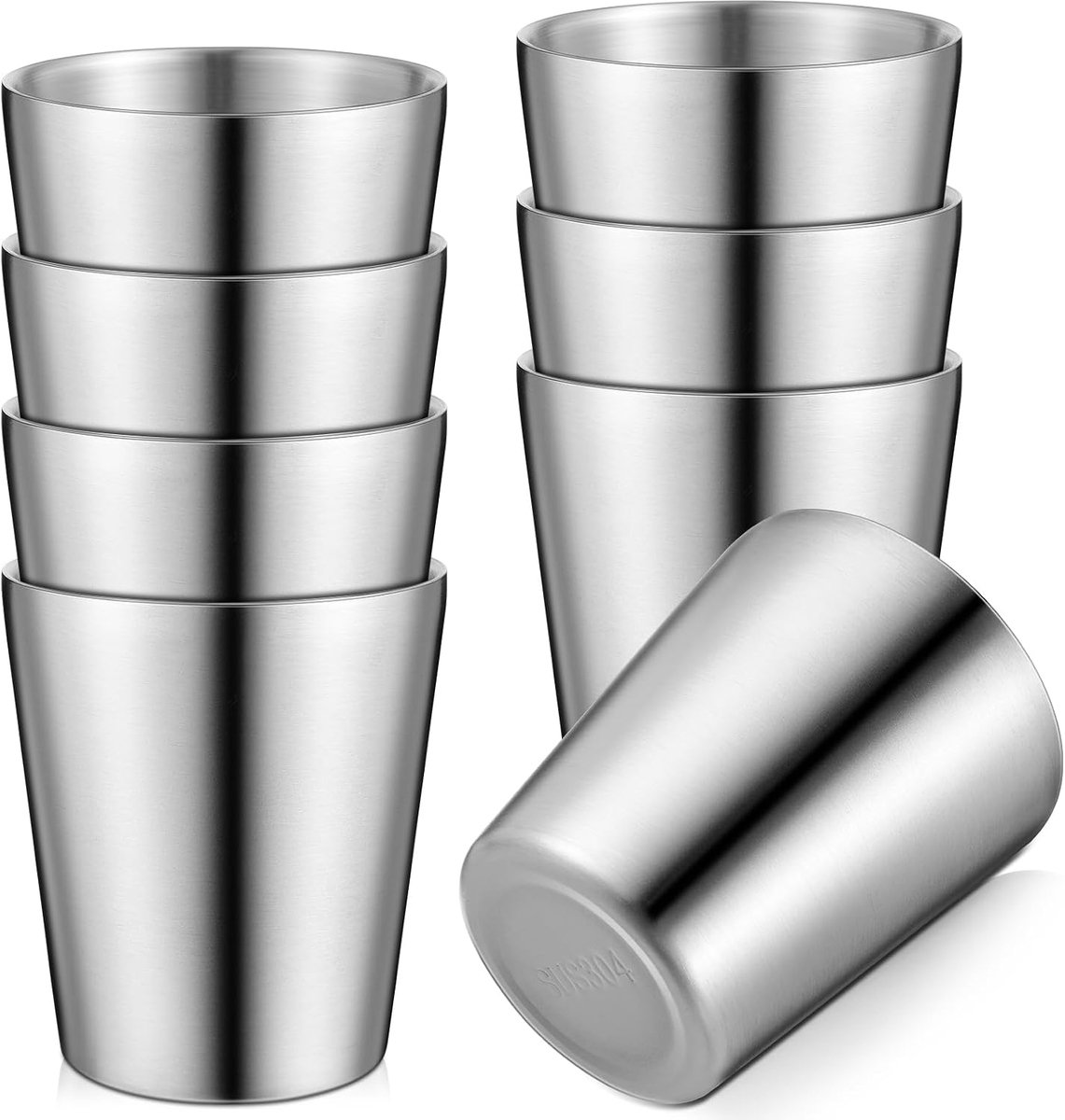 8 Delige Roestvrijstalen Mok Set - Dubbelwandige Geïsoleerde Beker Met Vacuüm Isolatie - 260 ml RVS Koffiemok Herbruikbare Drinkbeker Voor Koffie Thee Bier BBQ Camping Kantoor Thuis En Feestjes - Duurzame Metalen Beker Zonder Coating - Zilver