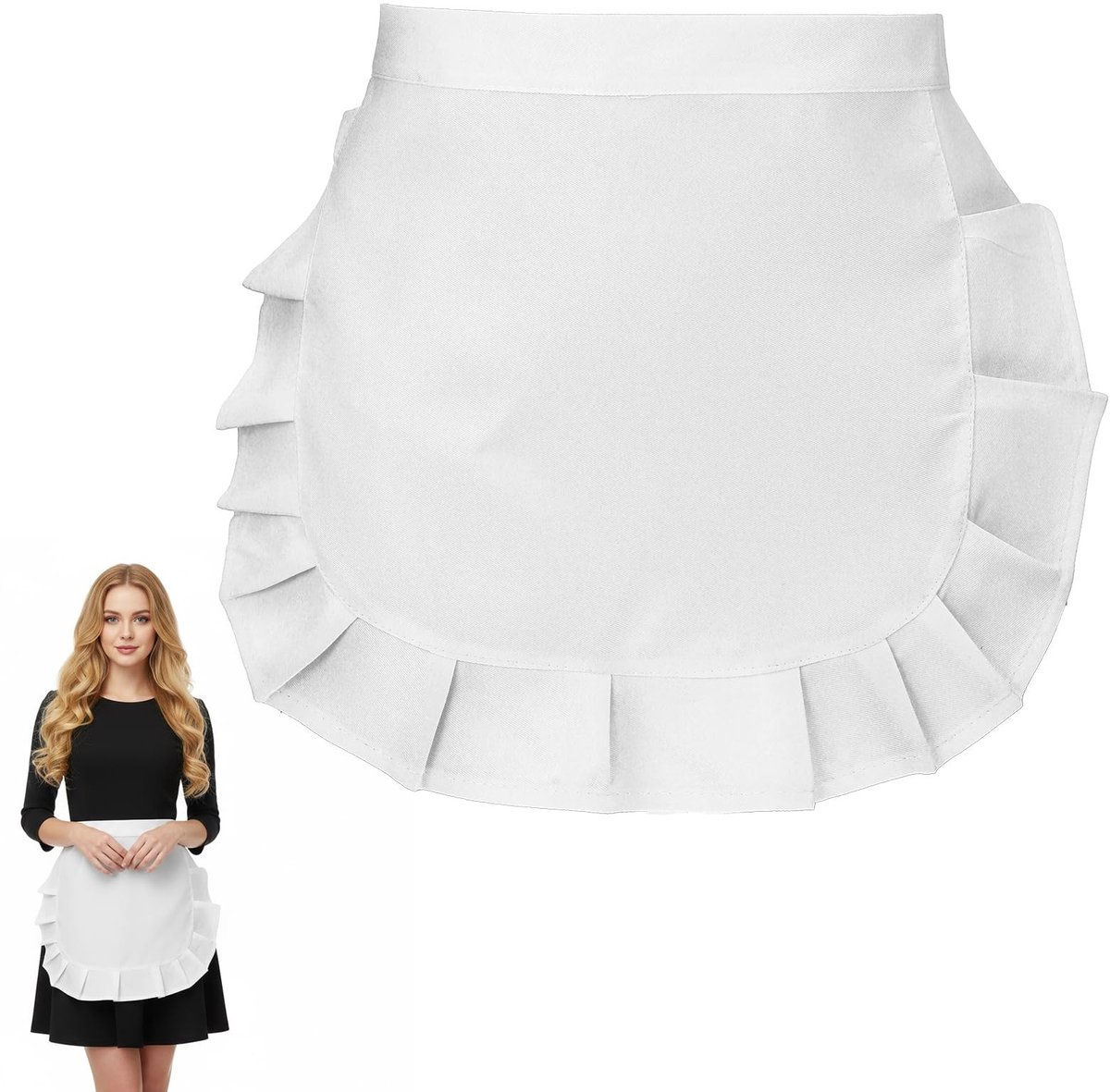SolidKeus - Elegante Witte Schort met Rimpels voor Koken en Cosplay
