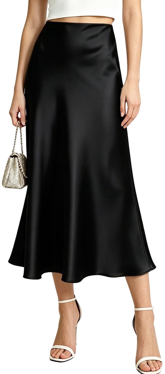 SolidKeus - Elegante Hoge Taille Satijnen Midirok voor Bruiloft en Feest