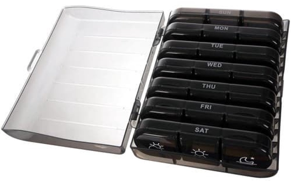 Draagbare pillendispenser Geschikt voor 7 vakjes, medicijndoos Geschikt voor timer Geschikt voor gebruik 's ochtends, 's middags en 's avonds, medicijnkastje Geschikt voor thuis.