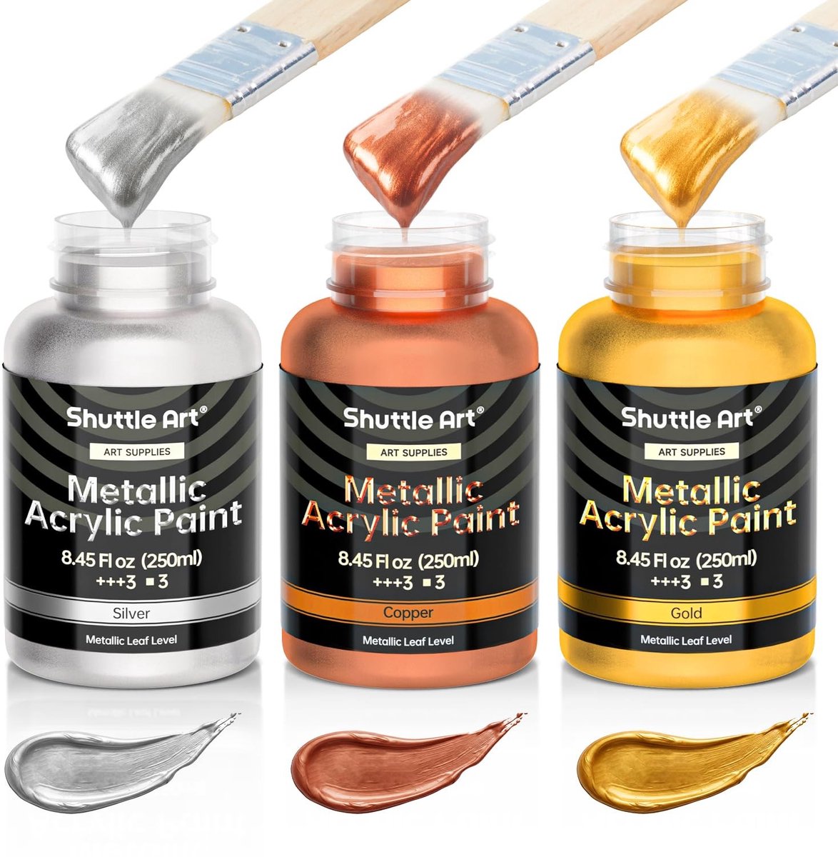 SolidKeus - Set van 3 Metallic Acrylverven in Goud, Zilver en Koper