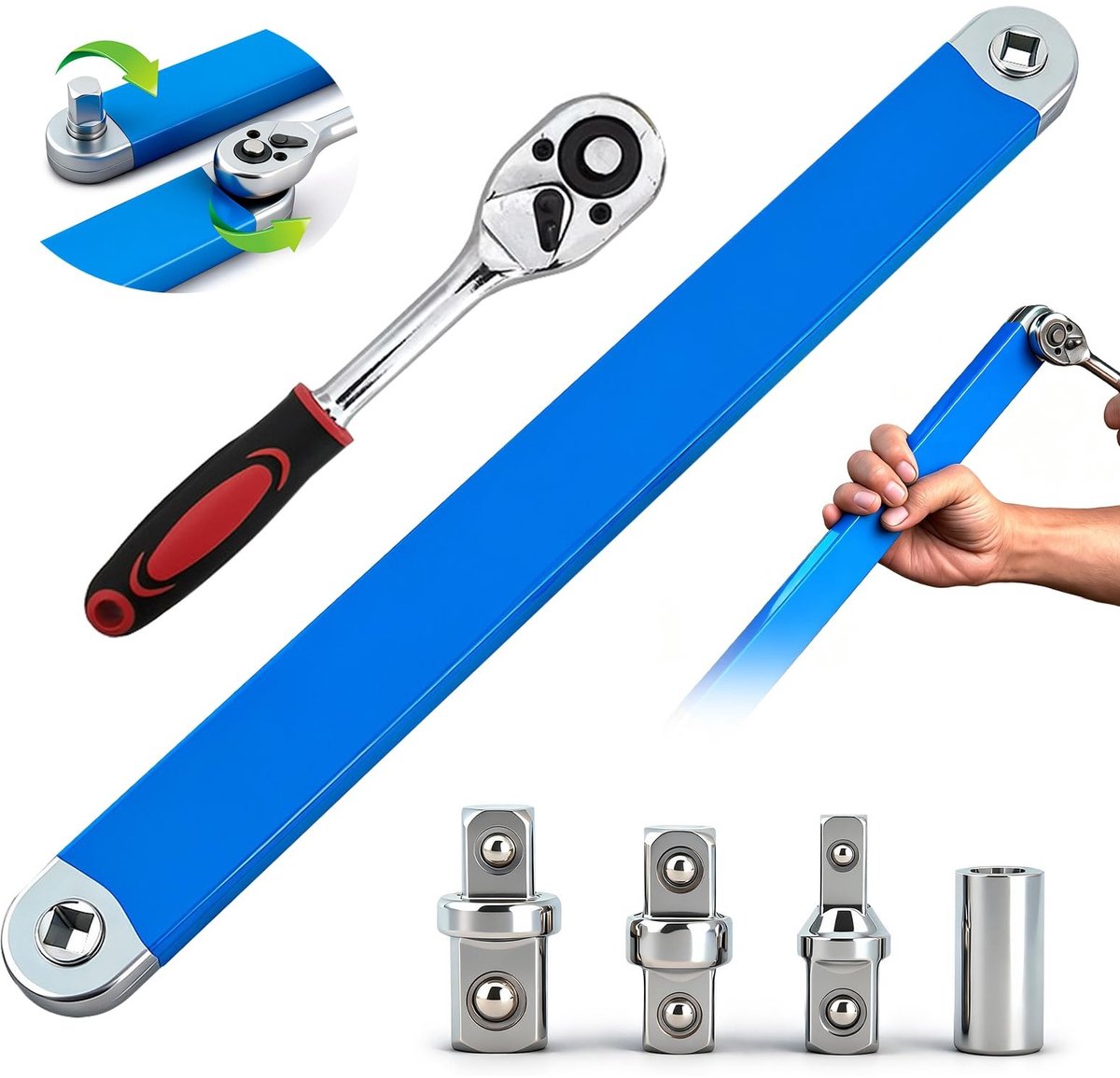 SolidKeus - Offset Moersleutelset met 5 Stuks en Aandrijfadapters