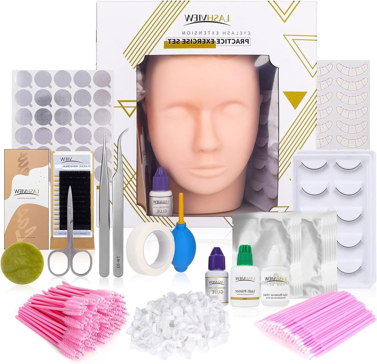 Wimperverlengingsset - Oefenset - Wimpertraining - Realistisch oefenhoofd - 930 gram - Niet gespecificeerd