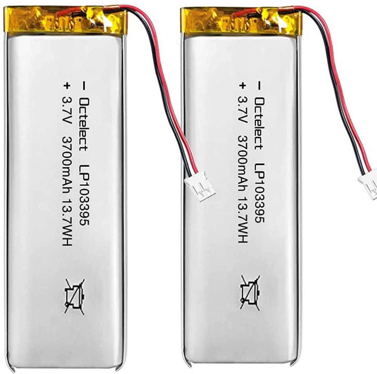 SolidKeus - 2 Stuks 3.7V Lipo Batterij 3700mAh Oplaadbare Lithium Polymer Batterijen met JST Connector