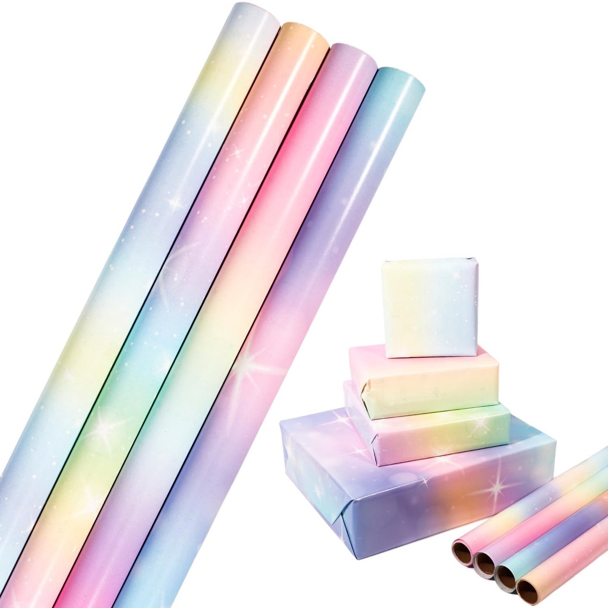 SolidKeus - Set van 4 Rollen Verjaardags Inpakpapier met Sterrenpatroon