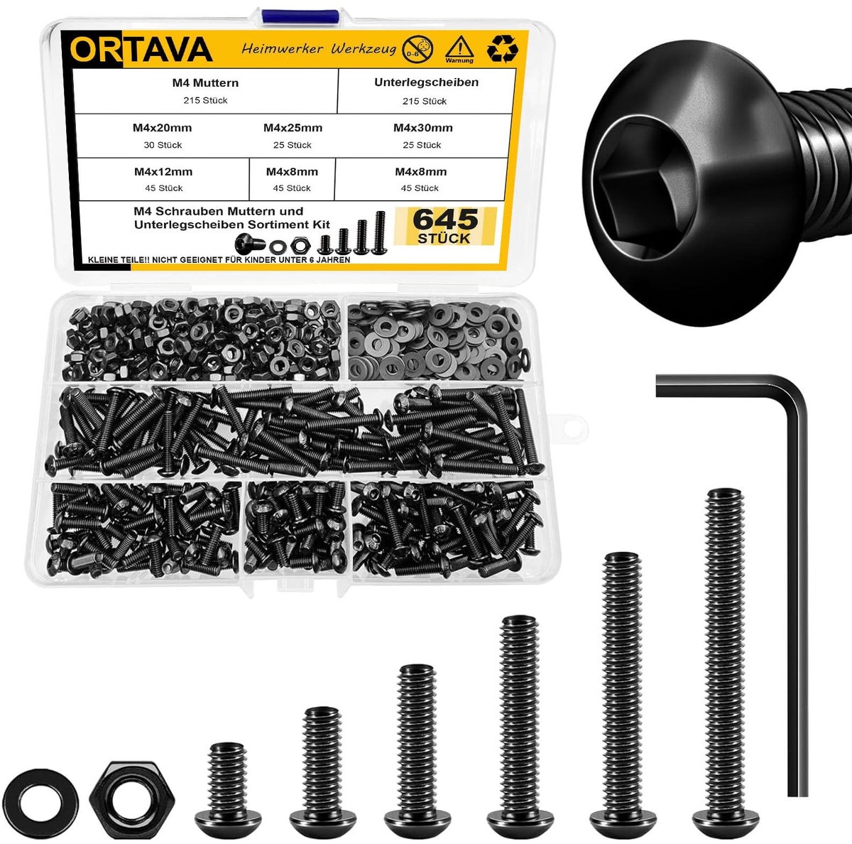 SolidKeus - 645-delige M4 Schroeven en Moeren Assortiment Set