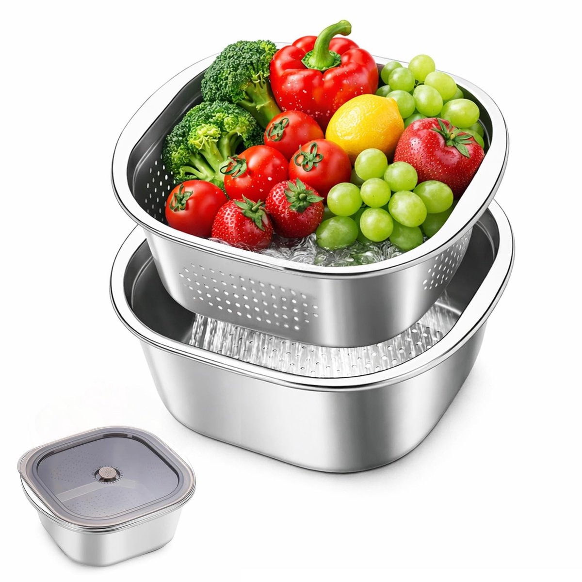SolidKeus - RVS Keuken Zeef en Mengkom Set, 28 cm