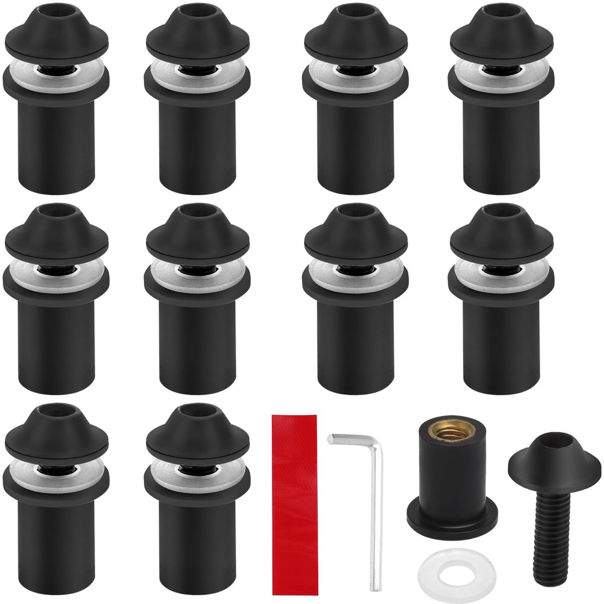 SolidKeus - Set van 10 Zwarte Bevestigingsschroeven voor Motorruit