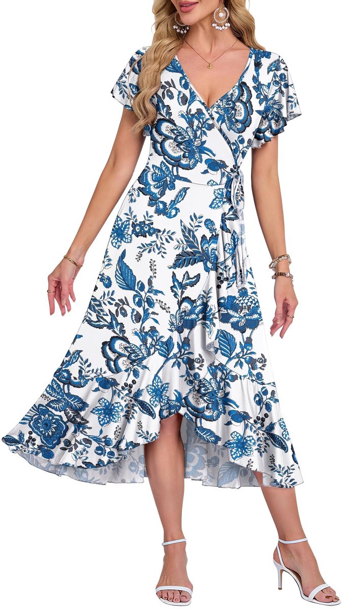 SolidKeus - Casual Midi Jurk voor Dames met V-Hals en Korte Mouwen