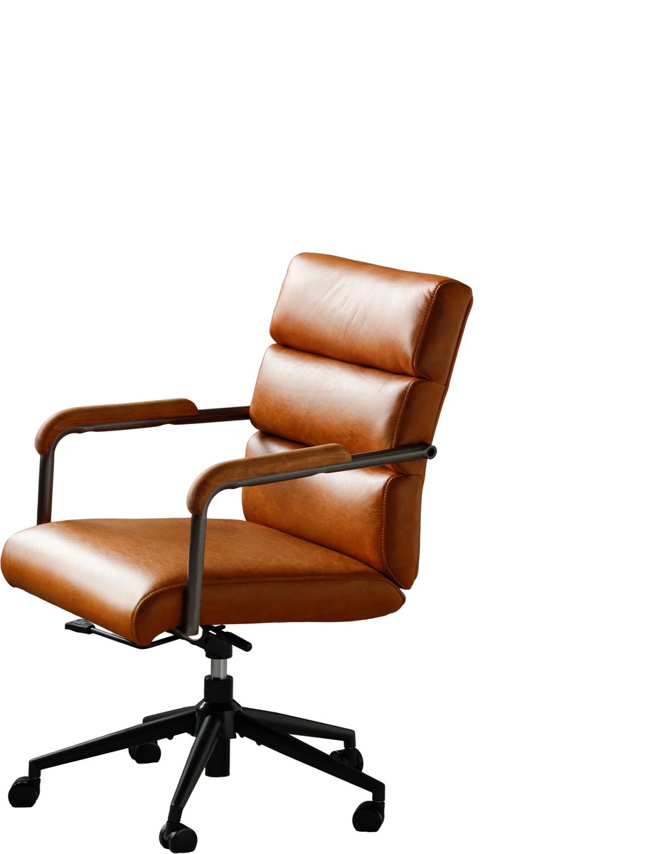 COVREO Bureaustoel 66,8 x 54 x 95,8 cm bruin leer, met wielen en vaste armleuningen