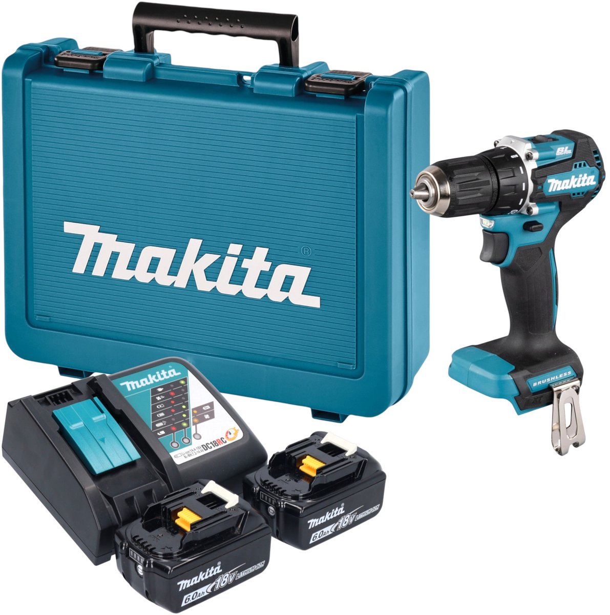 Makita DDF 487 RGE accuboormachine 18 V 40 Nm borstelloos + 2x accu 6,0 Ah + oplader + koffer