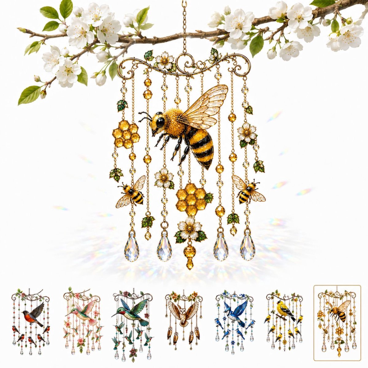Casalora® Sierlijke Kolibrie Windgong – Acryl Zonvanger Met Hangdecoratie – Herdenkingscadeau Voor Vrouwen En Oma – Decoratieve Sun Catcher Voor Tuin, Balkon En Woondecoratie (Bij)