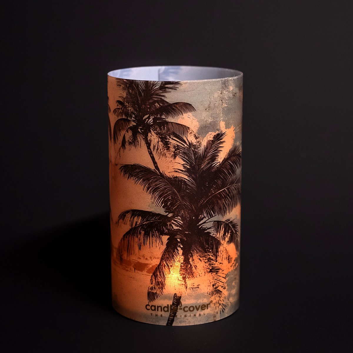 Candle-Cover - Palm Trees - trendy omhulsel voor (oplaadbaar) theelicht en waxinelicht - windlicht - 9 cm rond - 16 cm hoog