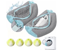 2 Stuks Schoenwaszak voor Wasmachine- Waszak voor Schoenen met 360° Reinigingspluche- Herbruikbare Schoenen Waszak met Ritssluiting- Sneaker Waszak voor Wasmachine en Droger- Geschikt voor Alle Schoensoorten en Maten- 39 × 19 cm