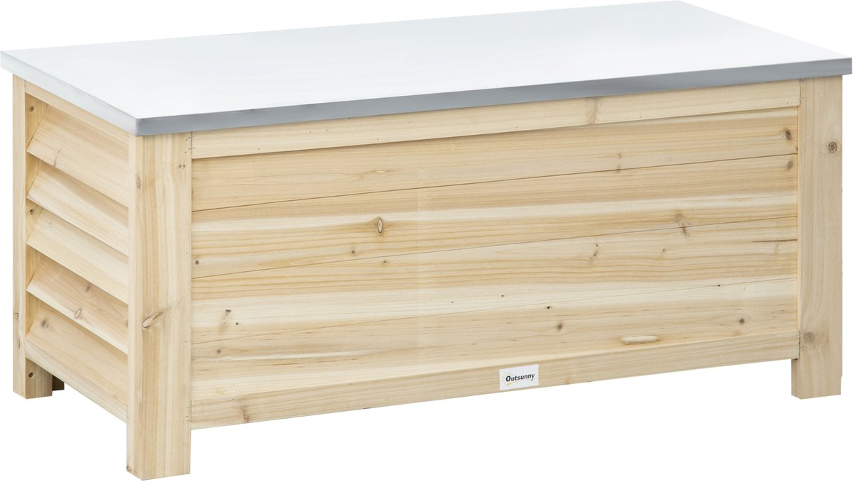 Tuinkist van hout en verzinkt metalen deksel - 155 liter - met cilinder van natuurlijk hout - 110 x 50 x 50 cm