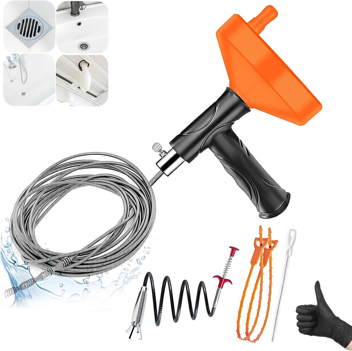 Ontstoppingsveer 10 Meter - Professionele Rioolveer en Afvoerreiniger - Flexibele Spiraal voor Gootsteen, WC, Badkuip en Riool - Chemievrij Ontstoppen - Zwart en Zilver