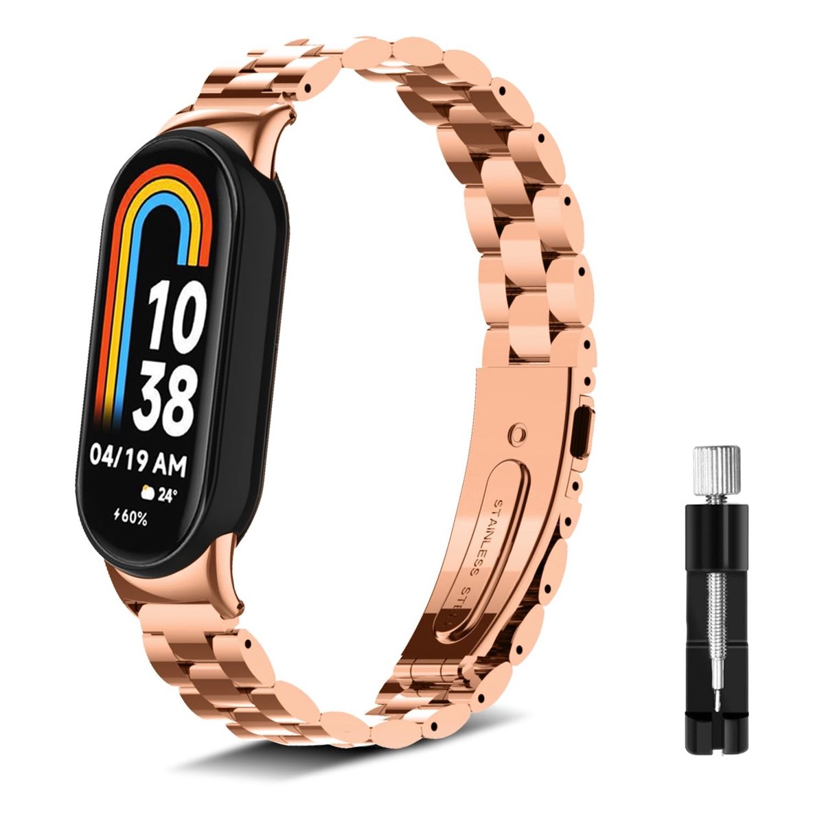 SolidKeus - Vervangende Horlogeband voor Xiaomi Band 9, RVS, Roze Goud