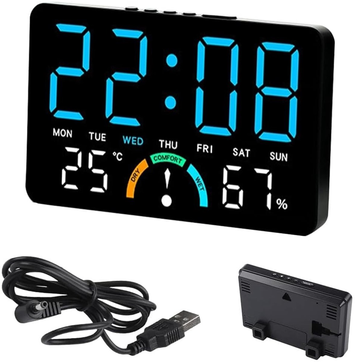 SolidKeus - Digitale LED Wandklok met Alarm en Temperatuurweergave
