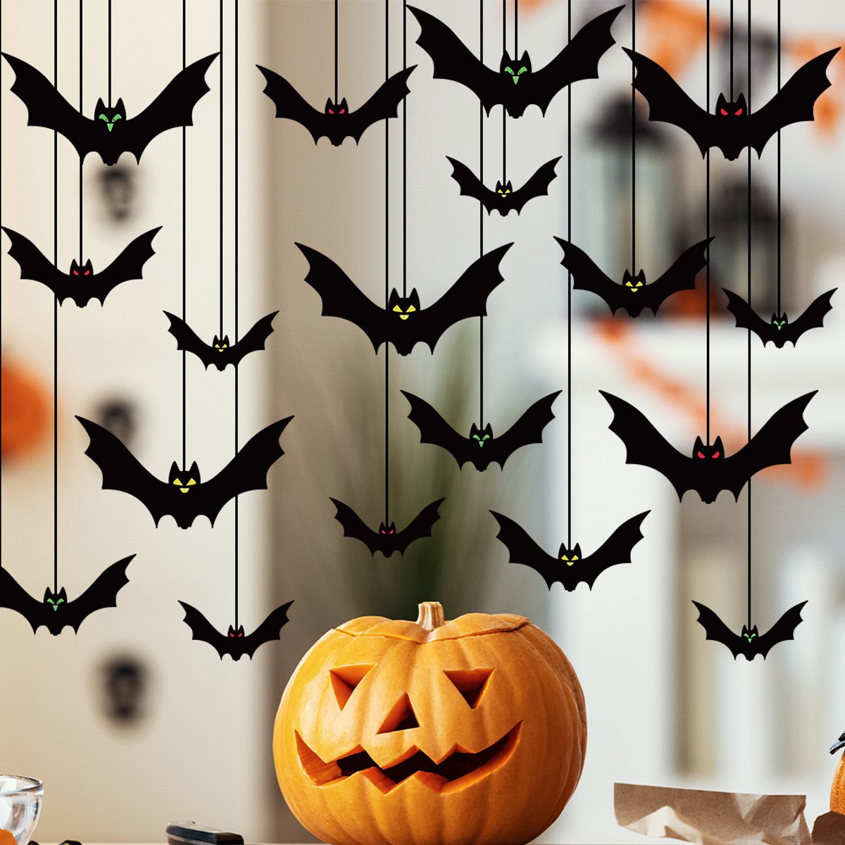 Halloween Hanggirlande - Vleermuis Hangdecoratie Halloween - Vleermuis Stickers - Vleermuis Decoratieve - Halloween Vleermuis Hangdecoratie - Voor Halloween feestdecoraties - Zwart - 18stuks