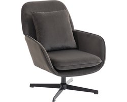 Draaifauteuil fluweel brede zitting donkergrijs | Accentstoel, kussen, metalen frame, voor woonkamer, slaapkamer, leeshoek