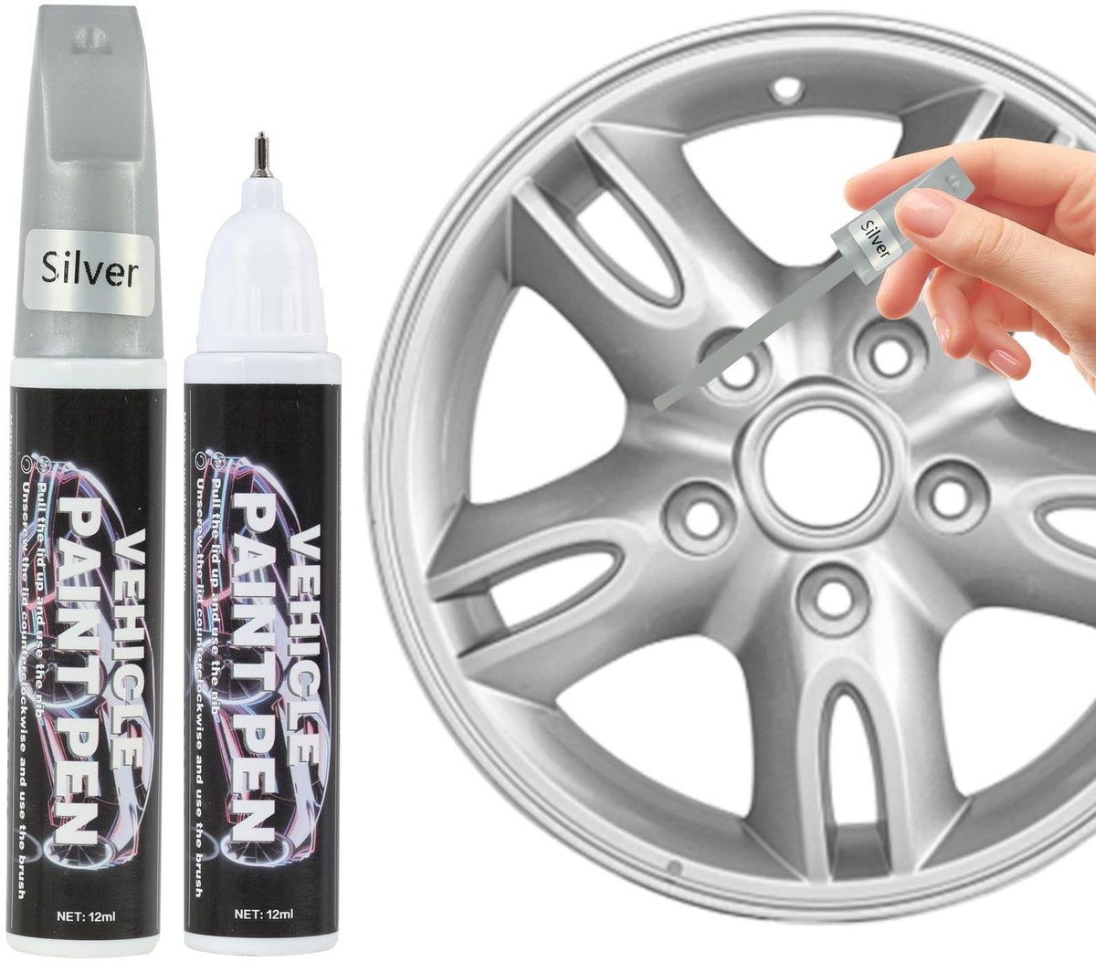 SolidKeus - 2x Verfpen voor Krassen Reparatie Zilver Metallic