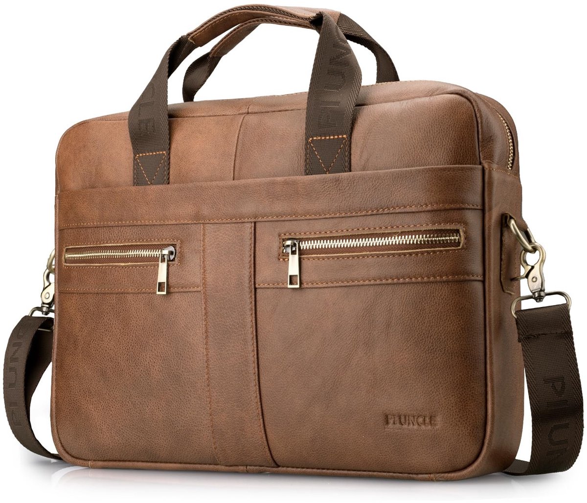 SolidKeus - Leren Laptoptas voor 15,6 Inch Met Verstelbare Schouderriem