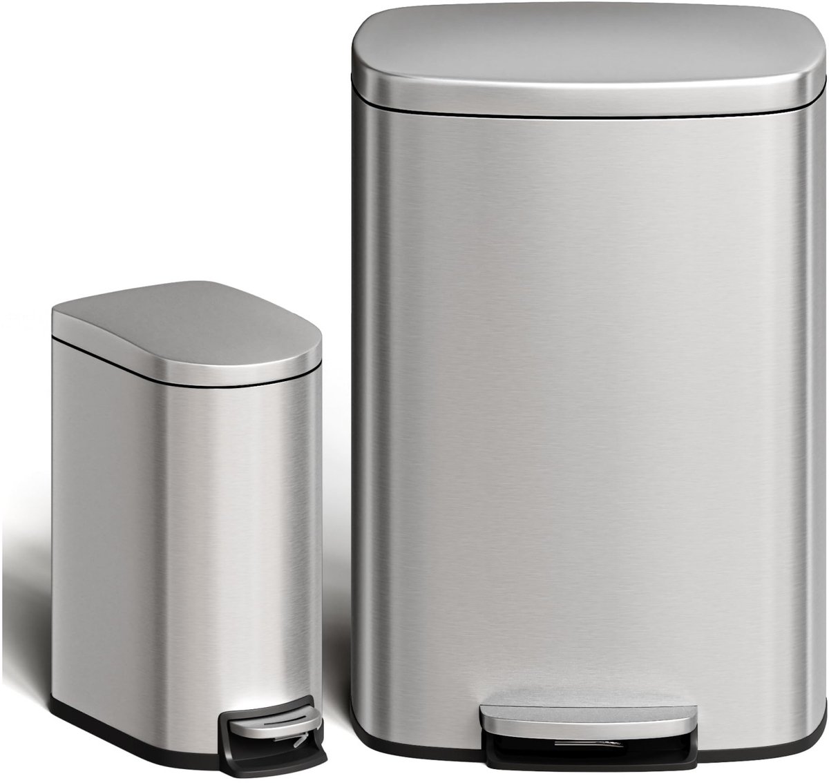 Pedaalemmer Set - 50L + 10L - Prullenbak RVS- Roestvrij - Soft Close Deksel - Binnenemmers - Handgreep Achter - Voor Keuken Badkamer - Zilver