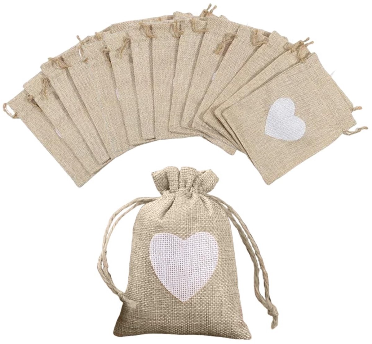 SolidKeus - Set van 15 Herbruikbare Katoenen Jute Geschenktassen met Trekkoord