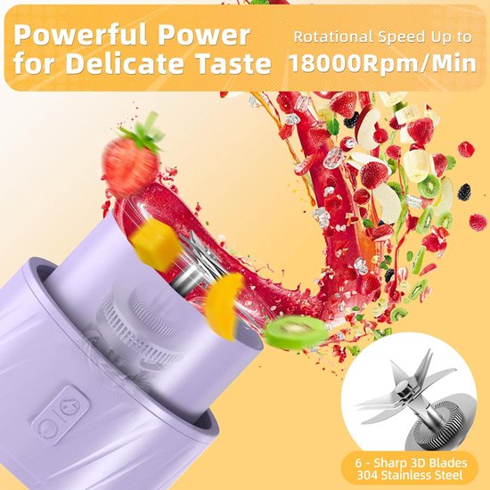 Draagbare Blender - Smoothie Maker - Verse Drankjes Maken - 6 RVS Messen - 400 ml - Ziblue — afbeelding 2